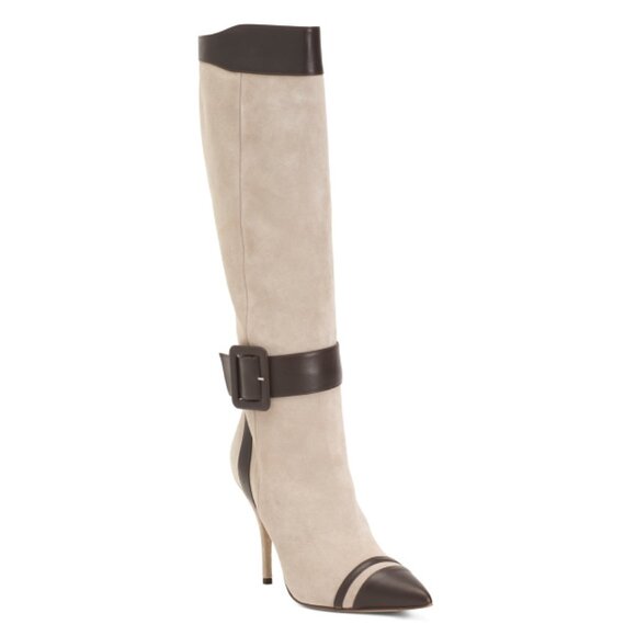 BEAUTIISOLES Beige Made In Italy Suede Alexis High Shaft Boots - Picture 1 of 2